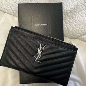 Saint Laurent matelasse small bill pouch black grain leather silver hardware